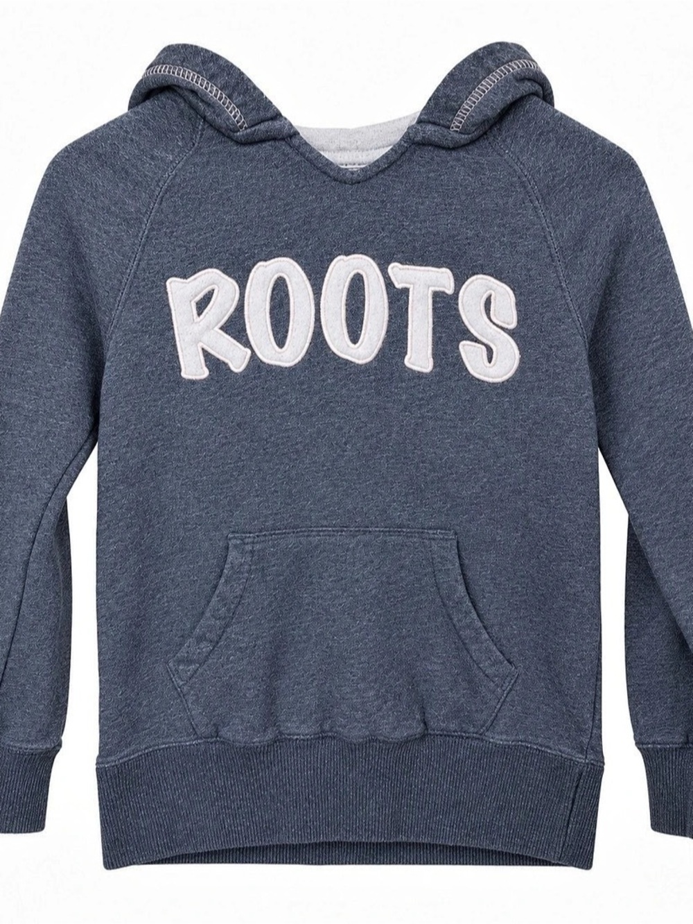 Roots Kids Large Hoodie Grey Blue ROOTS Appliqué Pullover L 9-10